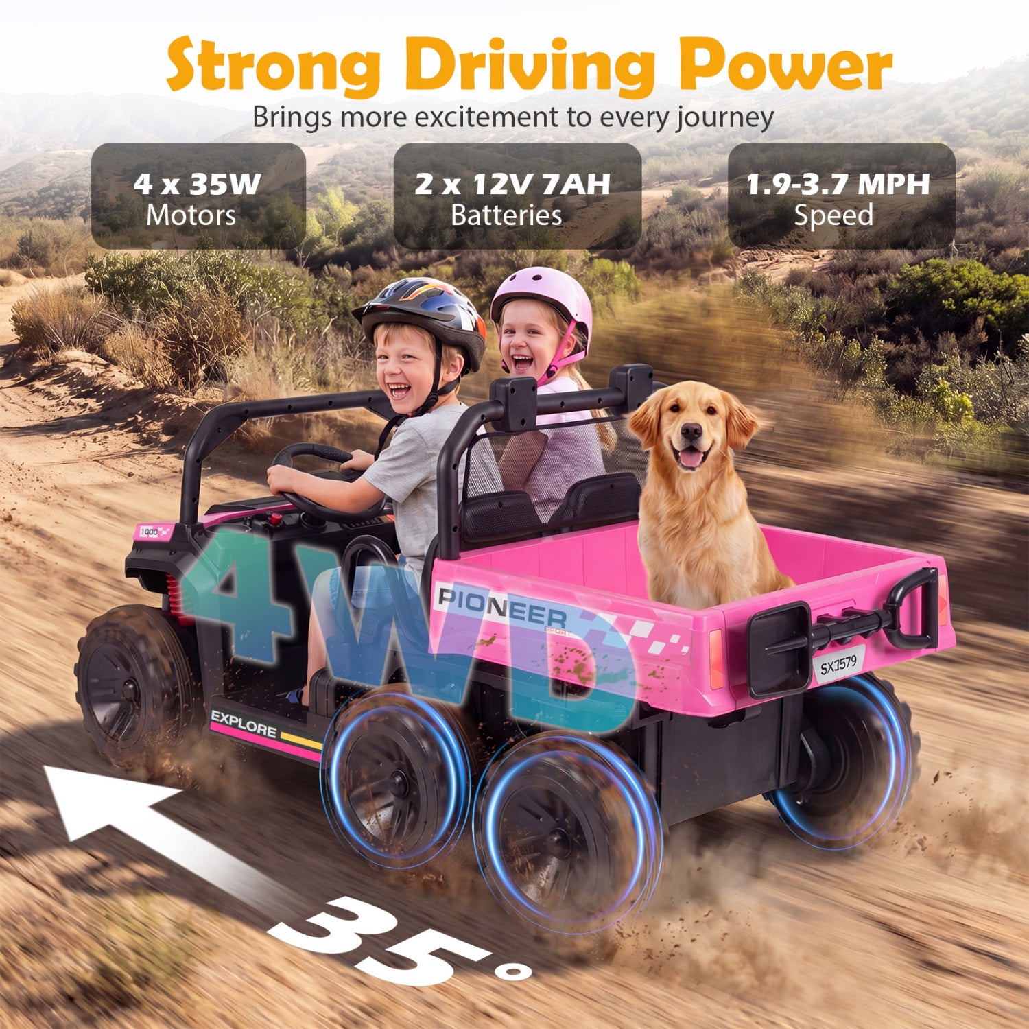 24V 2-Seater Kids Ride On Dump Truck, 4WD, Electric Dump Bed, Lights, Pink Powered Ride On Toys at Gallery Canada