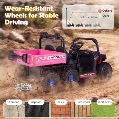 24V 2-Seater Kids Ride On Dump Truck, 4WD, Electric Dump Bed, Lights, Pink Powered Ride On Toys at Gallery Canada