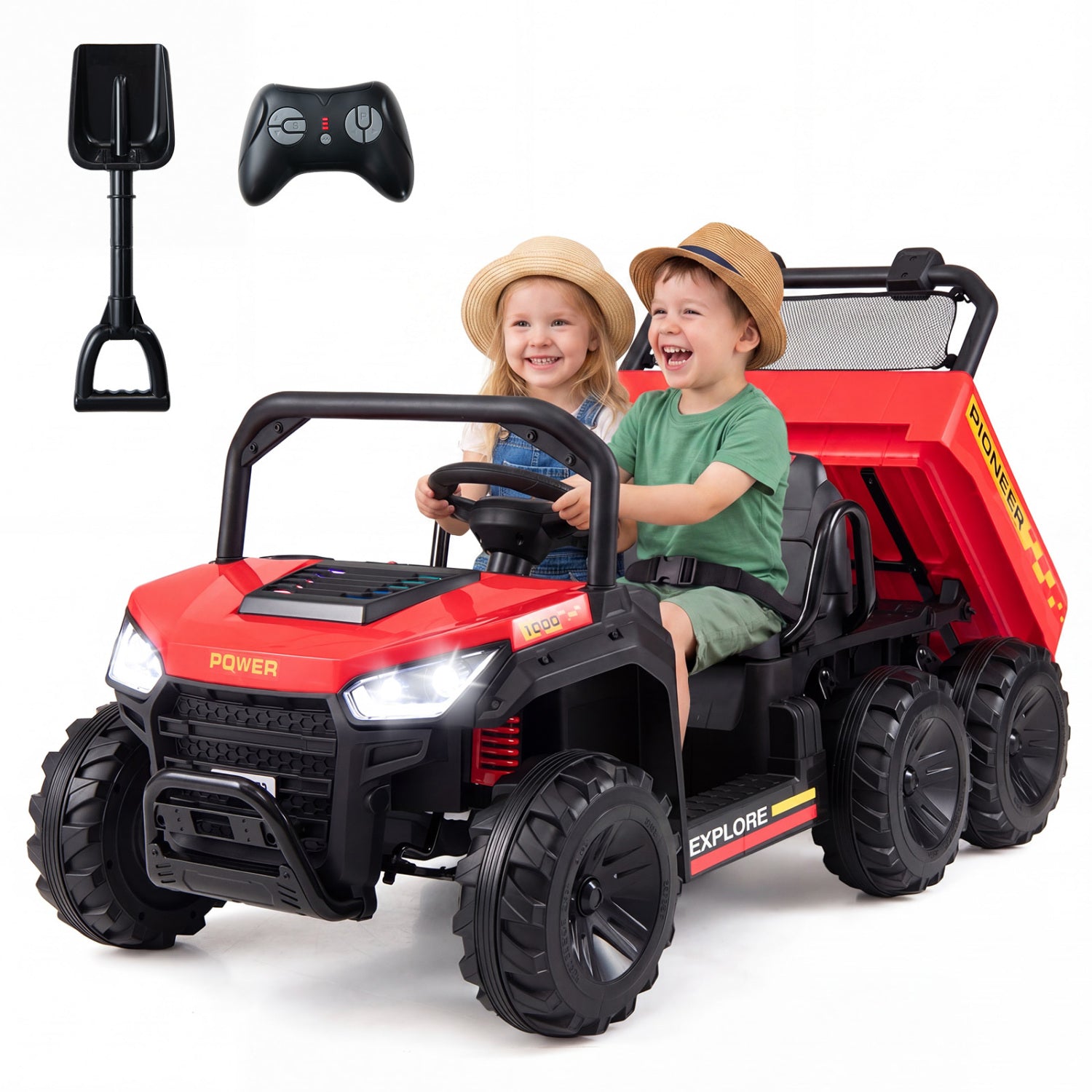 24V 2-Seater Kids Ride On Dump Truck, 4WD, Electric Dump Bed, Lights, Red Powered Ride On Toys Red at Gallery Canada
