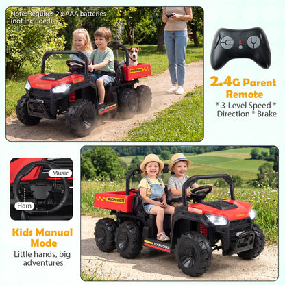 24V 2-Seater Kids Ride On Dump Truck, 4WD, Electric Dump Bed, Lights, Red Powered Ride On Toys at Gallery Canada