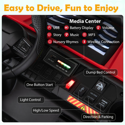 24V 2-Seater Kids Ride On Dump Truck, 4WD, Electric Dump Bed, Lights, Red Powered Ride On Toys at Gallery Canada