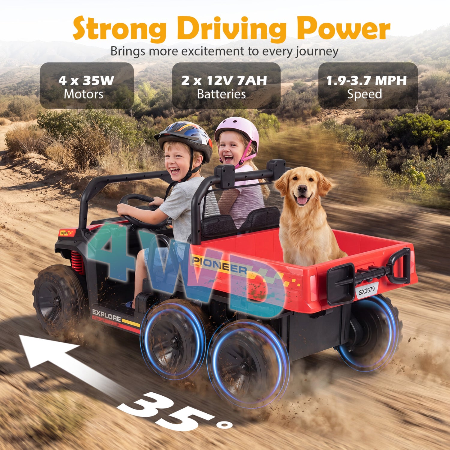 24V 2-Seater Kids Ride On Dump Truck, 4WD, Electric Dump Bed, Lights, Red Powered Ride On Toys at Gallery Canada