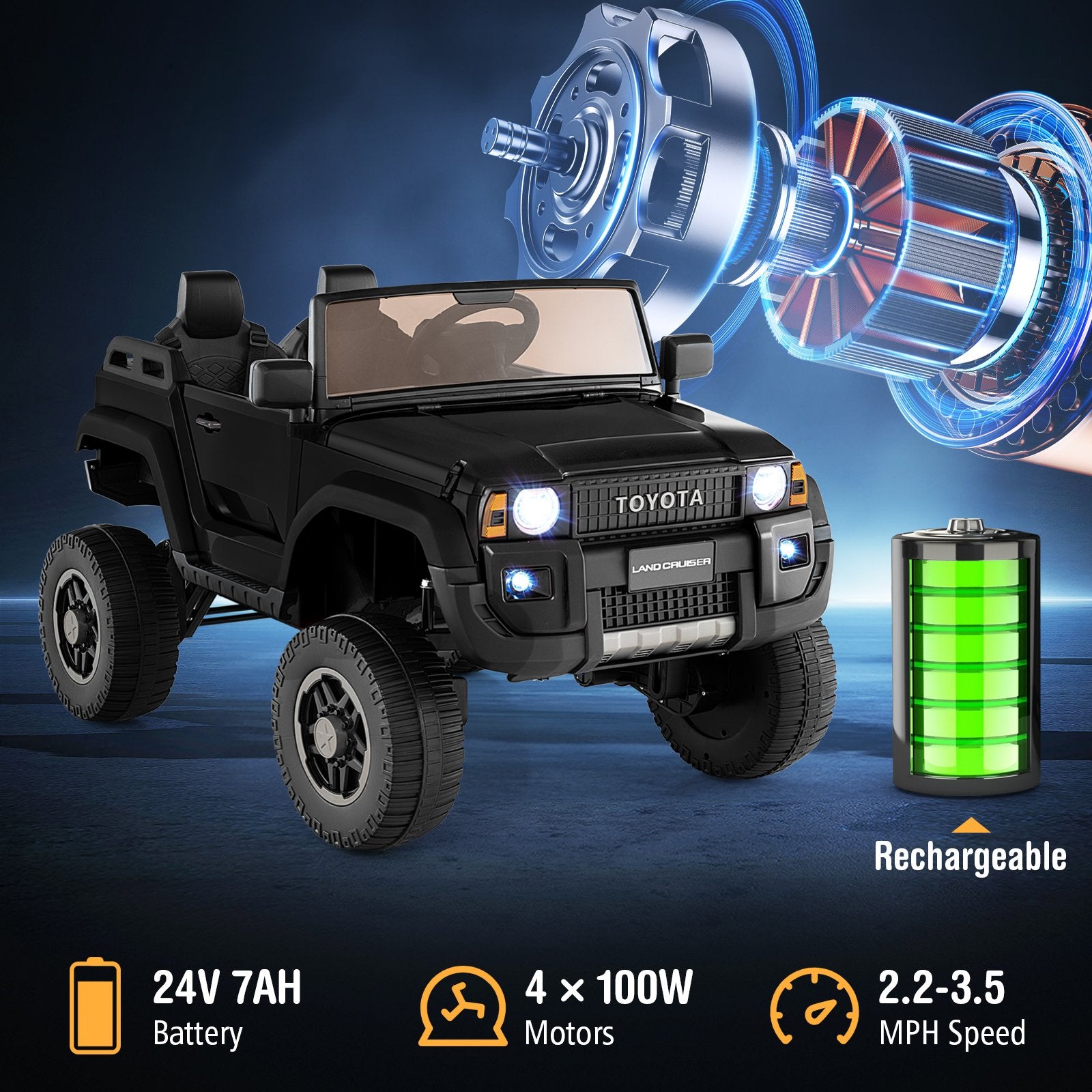 24V 2 Seater Ride on Car 4WD/2WD Switchable for Kids with Remote for Ages 3+, Black Powered Ride On Toys at Gallery Canada