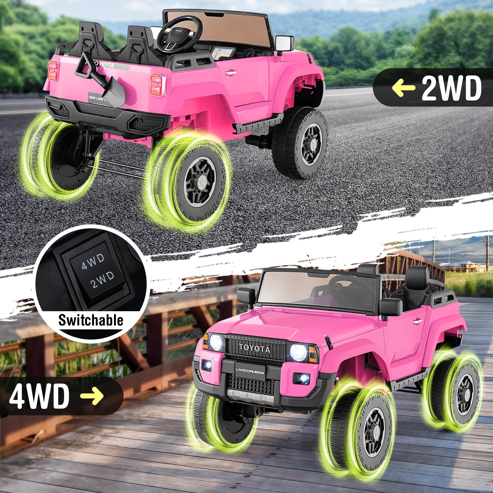 24V 2 Seater Ride on Car 4WD/2WD Switchable for Kids with Remote for Ages 3+, Pink Powered Ride On Toys at Gallery Canada