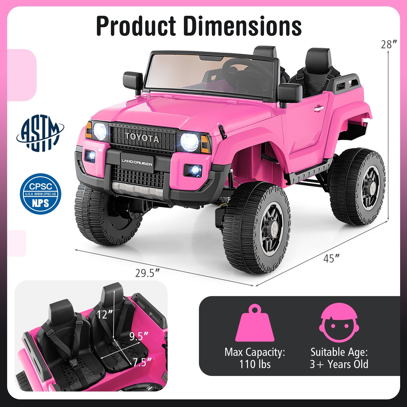 24V 2 Seater Ride on Car 4WD/2WD Switchable for Kids with Remote for Ages 3+, Pink Powered Ride On Toys at Gallery Canada