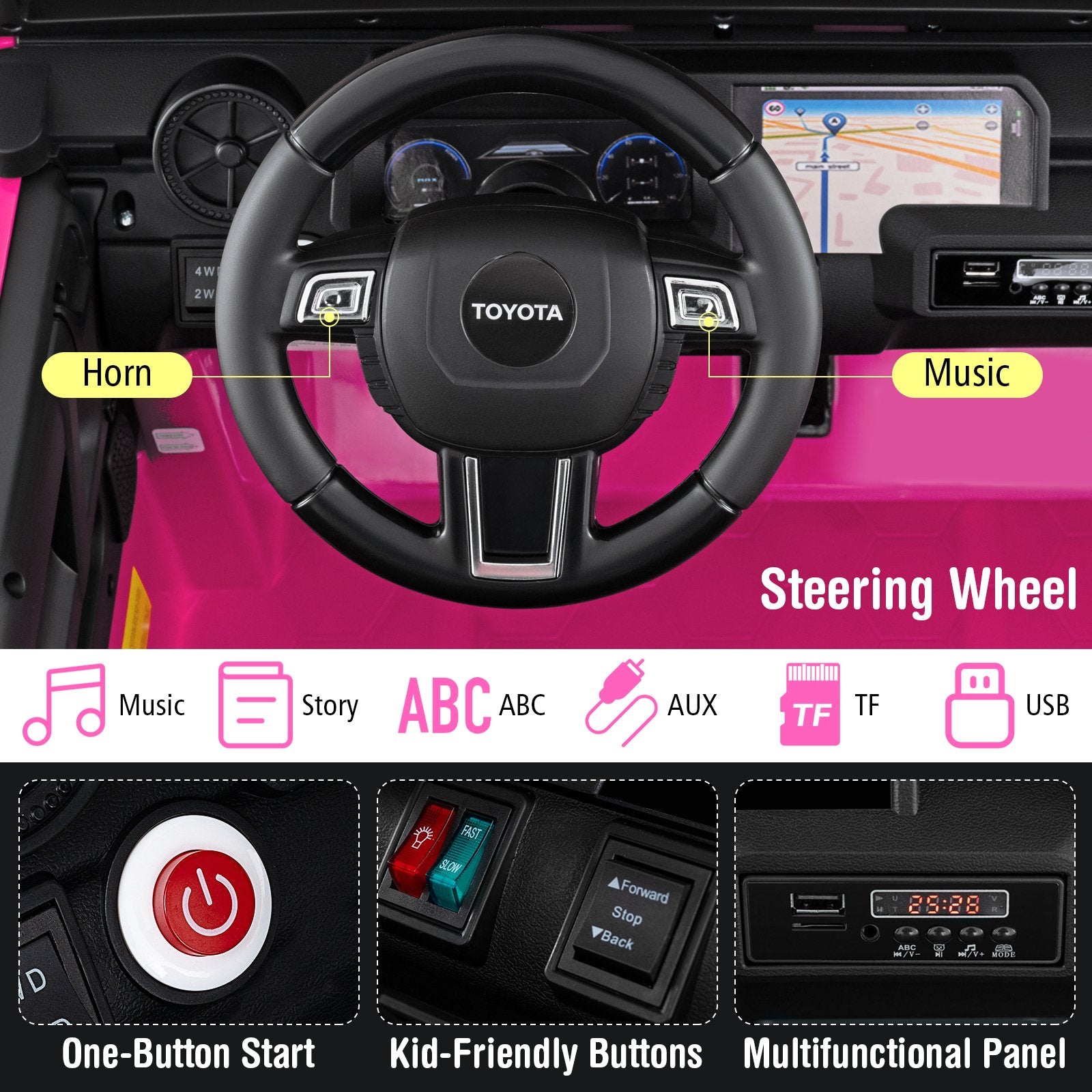 24V 2 Seater Ride on Car 4WD/2WD Switchable for Kids with Remote for Ages 3+, Pink Powered Ride On Toys at Gallery Canada