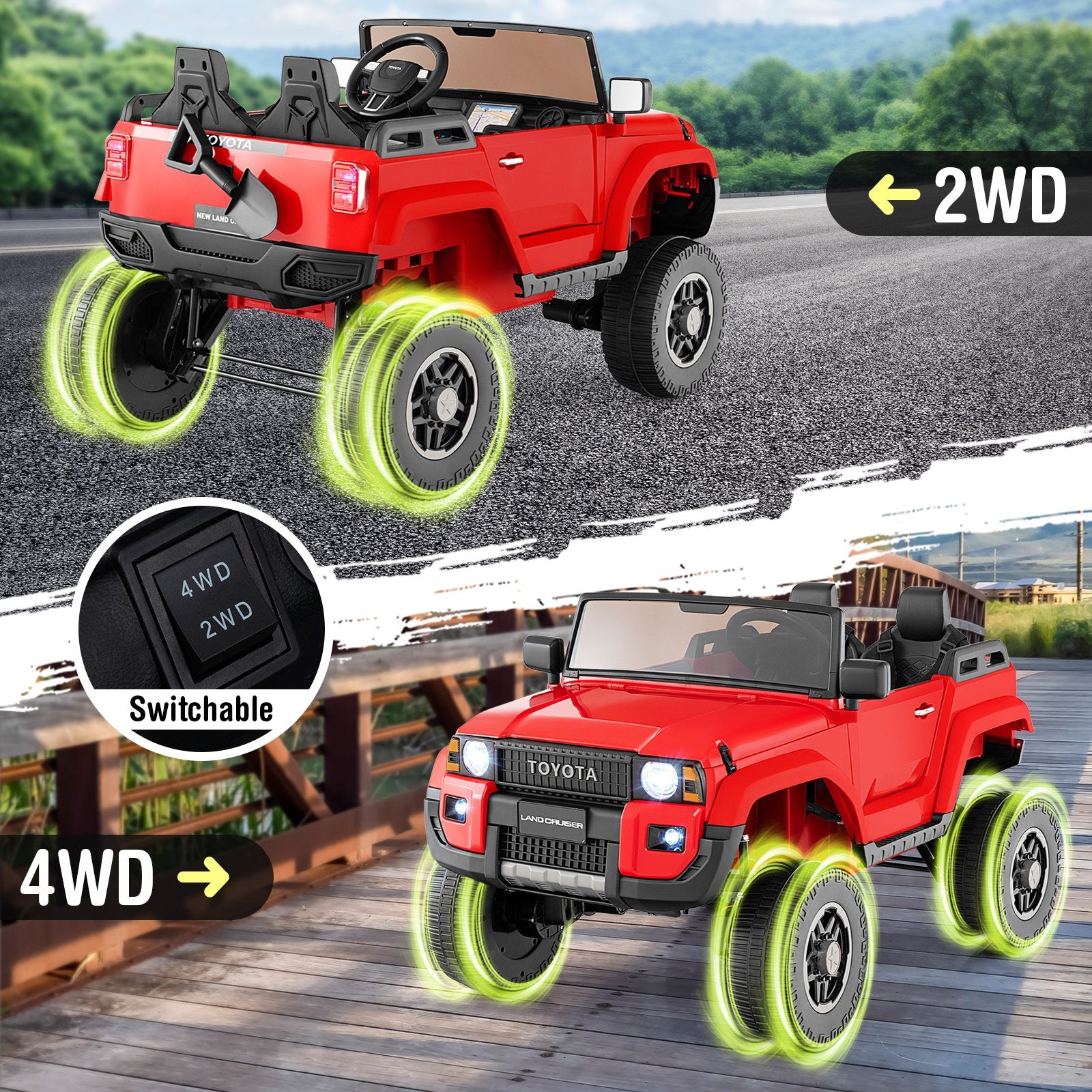 24V 2 Seater Ride on Car 4WD/2WD Switchable for Kids with Remote for Ages 3+, Red Powered Ride On Toys at Gallery Canada