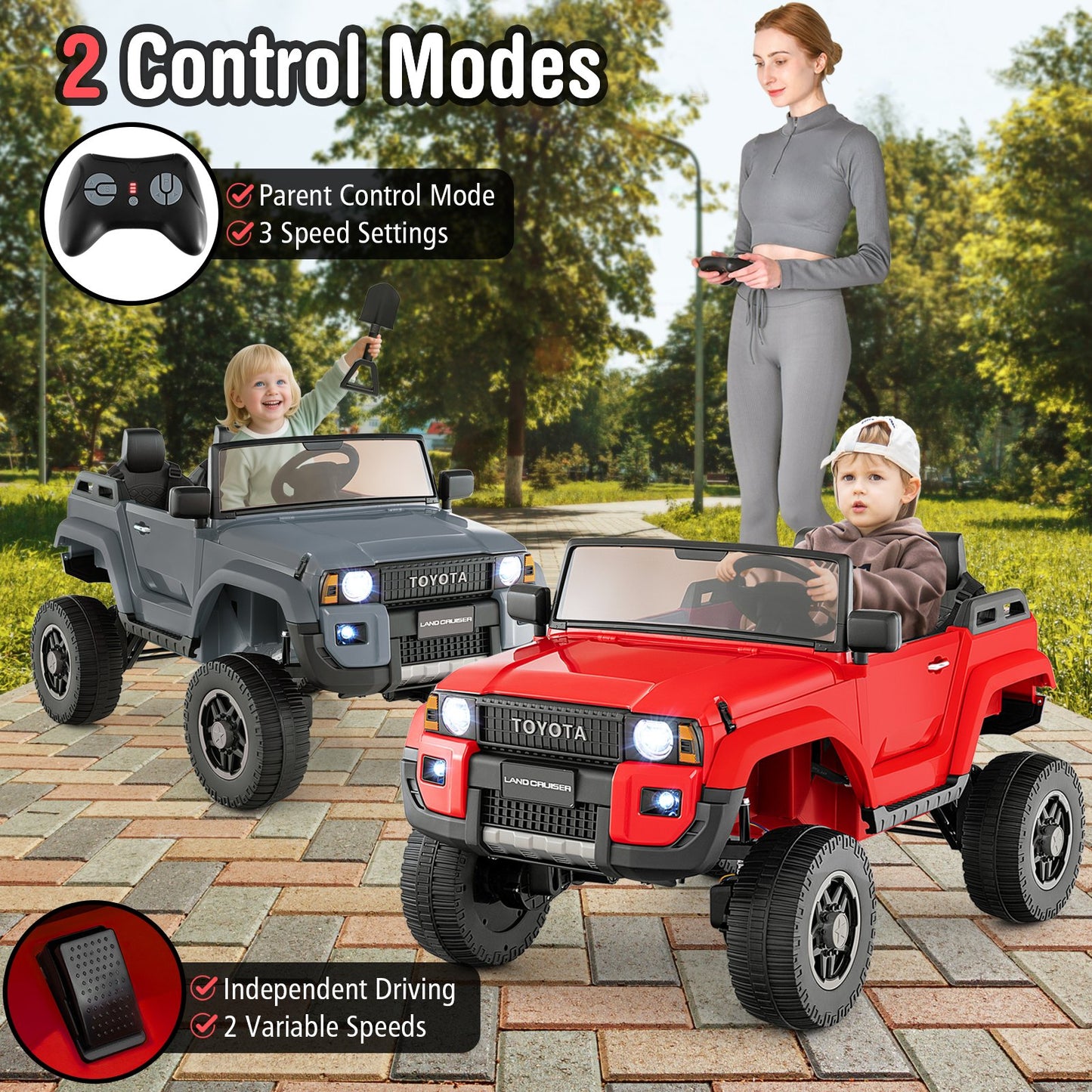 24V 2 Seater Ride on Car 4WD/2WD Switchable for Kids with Remote for Ages 3+, Red Powered Ride On Toys at Gallery Canada