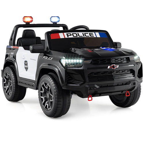 24V 2-Seater Ride on Police Car 4WD Chevrolet with Megaphone and LED Flashing Lights, Black & White