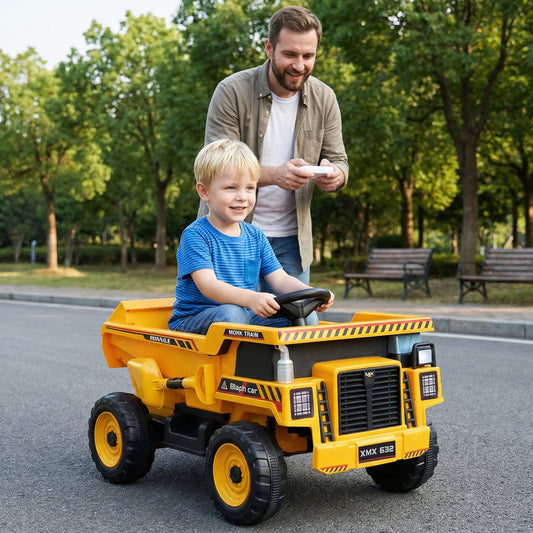 24V Construction Electric Vehicle with Dump Bed and Remote Control for Aged 3-8, Yellow Powered Ride On Toys Yellow at Gallery Canada