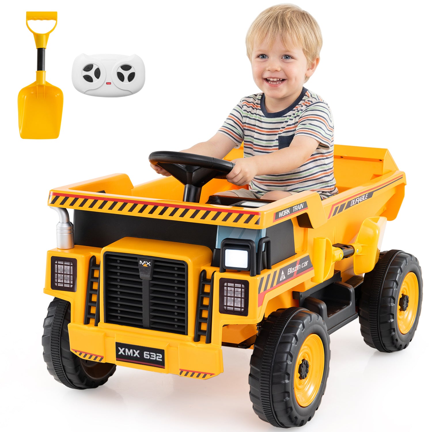 24V Construction Electric Vehicle with Dump Bed and Remote Control for Aged 3-8, Yellow Powered Ride On Toys at Gallery Canada