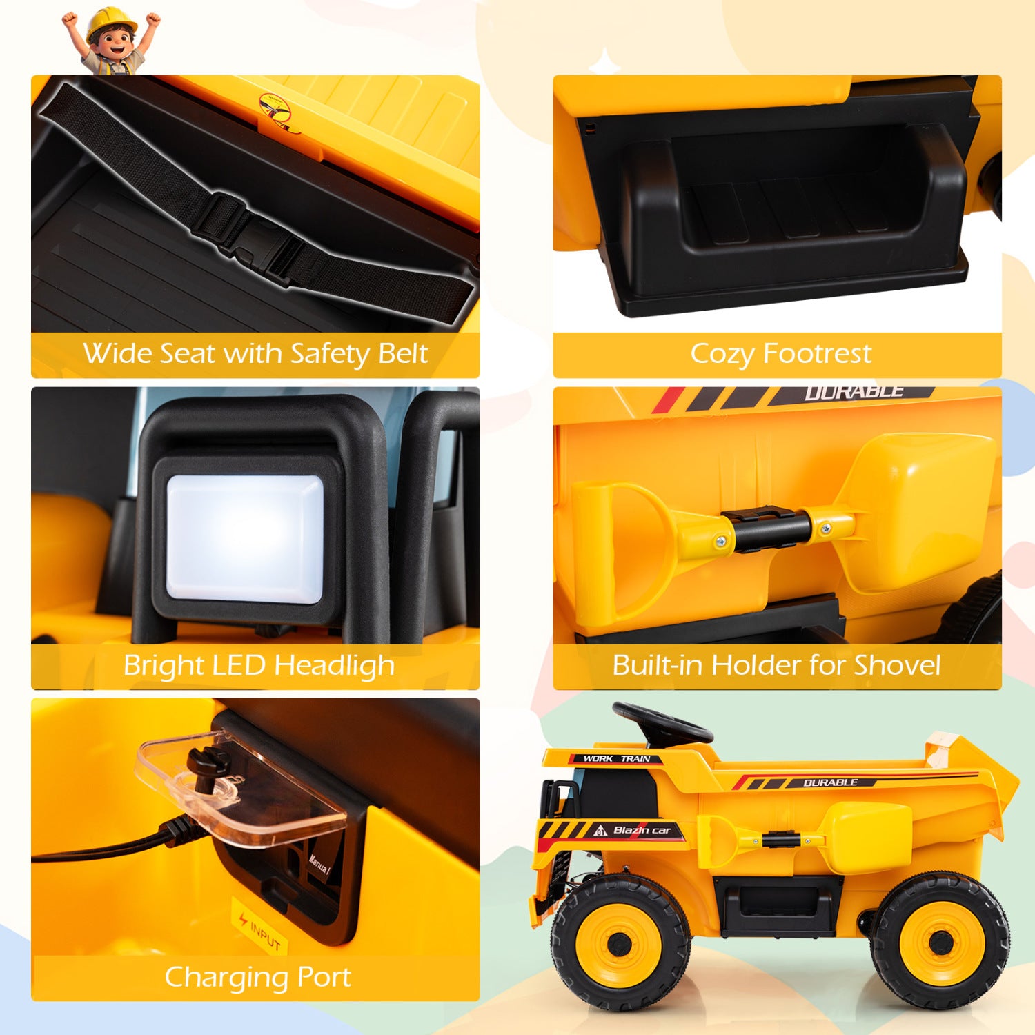 24V Construction Electric Vehicle with Dump Bed and Remote Control for Aged 3-8, Yellow Powered Ride On Toys at Gallery Canada