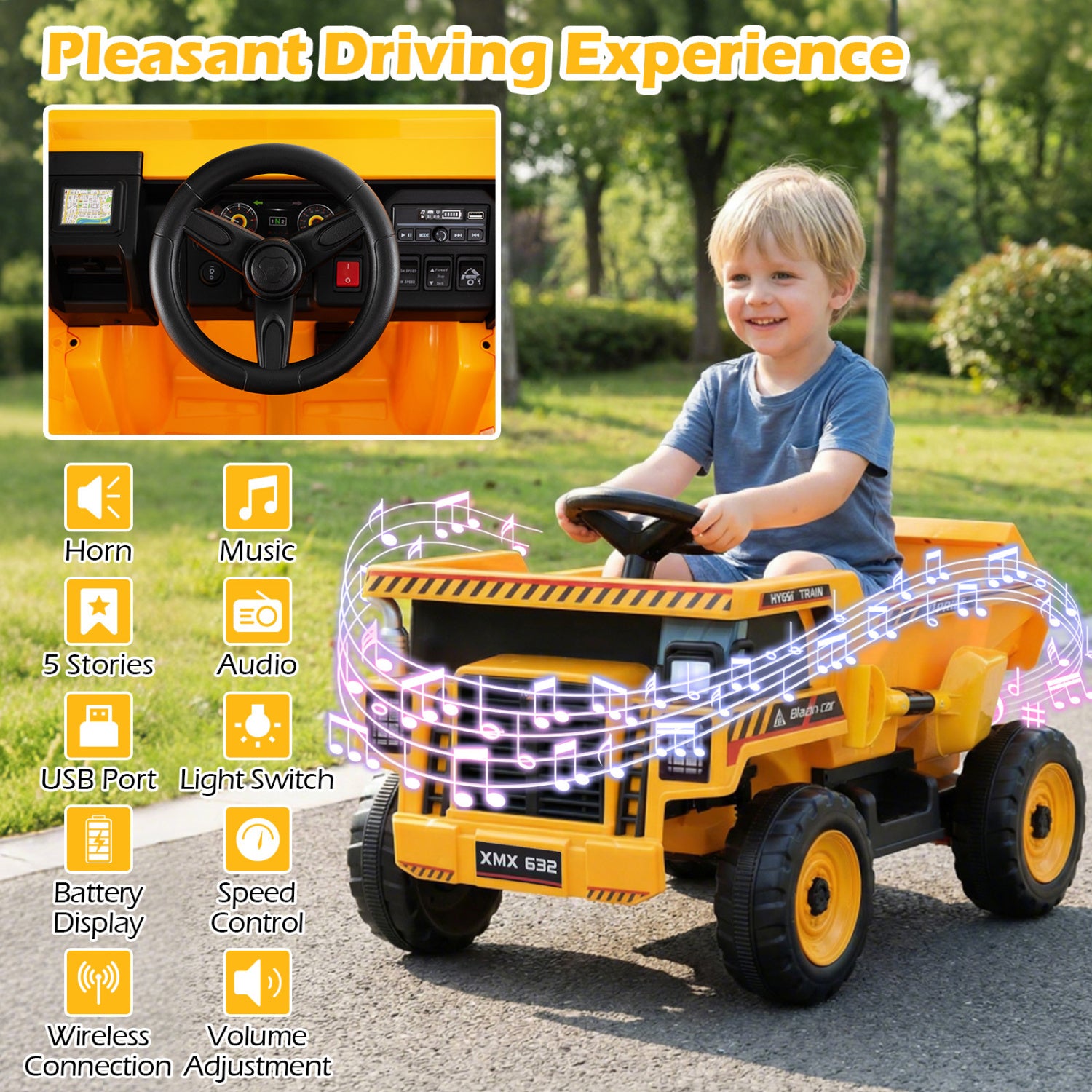 24V Construction Electric Vehicle with Dump Bed and Remote Control for Aged 3-8, Yellow Powered Ride On Toys at Gallery Canada