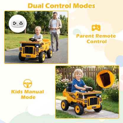 24V Construction Electric Vehicle with Dump Bed and Remote Control for Aged 3-8, Yellow Powered Ride On Toys at Gallery Canada