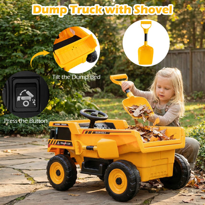 24V Construction Electric Vehicle with Dump Bed and Remote Control for Aged 3-8, Yellow Powered Ride On Toys at Gallery Canada