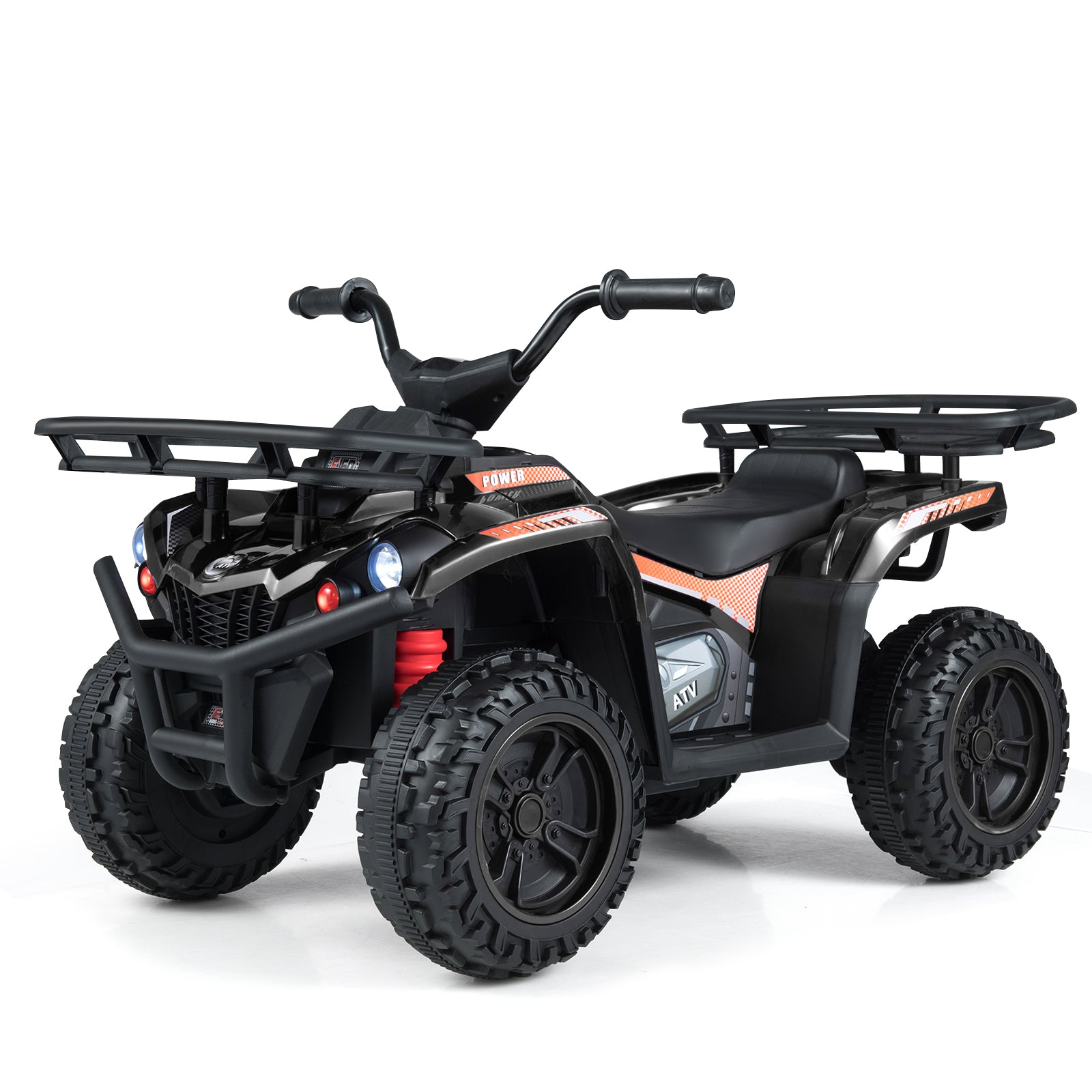 24V Electric Ride On Quad with LED Headlights, Black Powered Ride On Toys Black at Gallery Canada