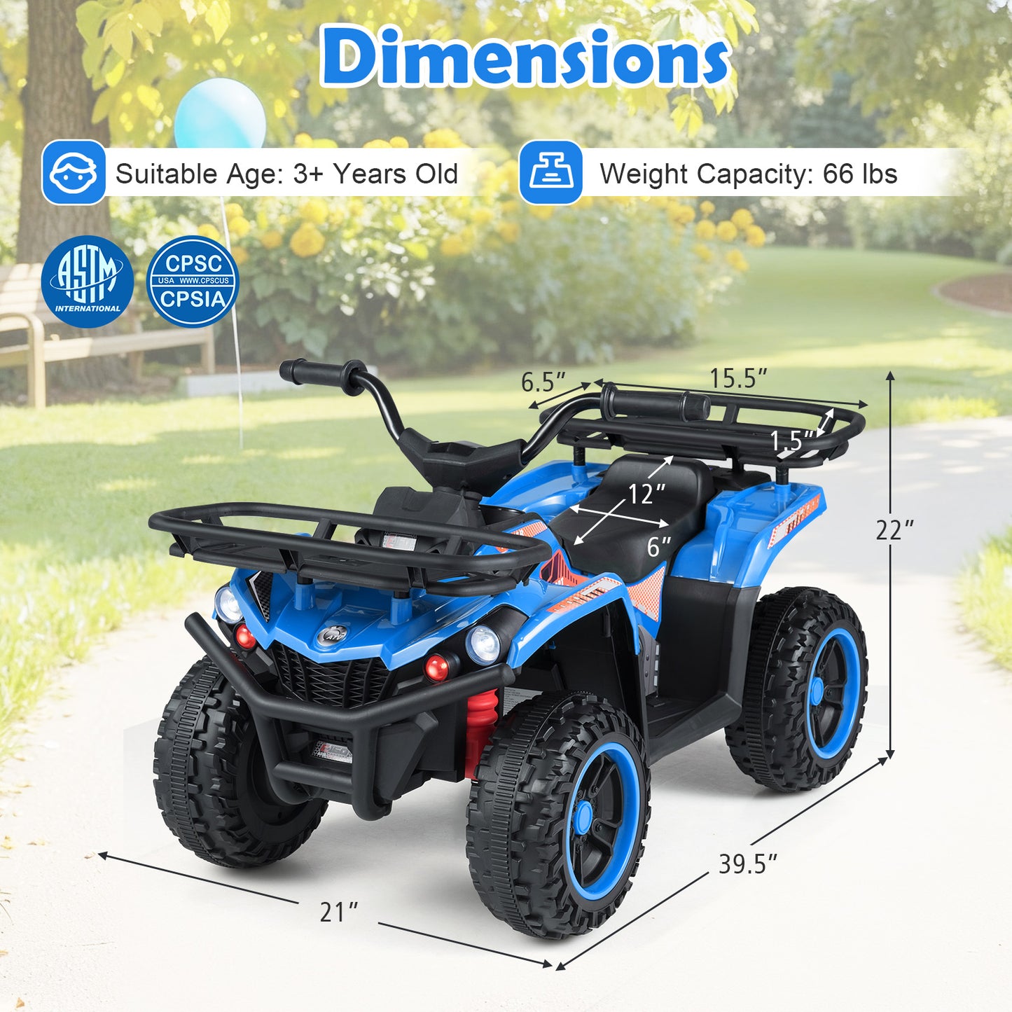 24V Electric Ride On Quad with LED Headlights, Blue