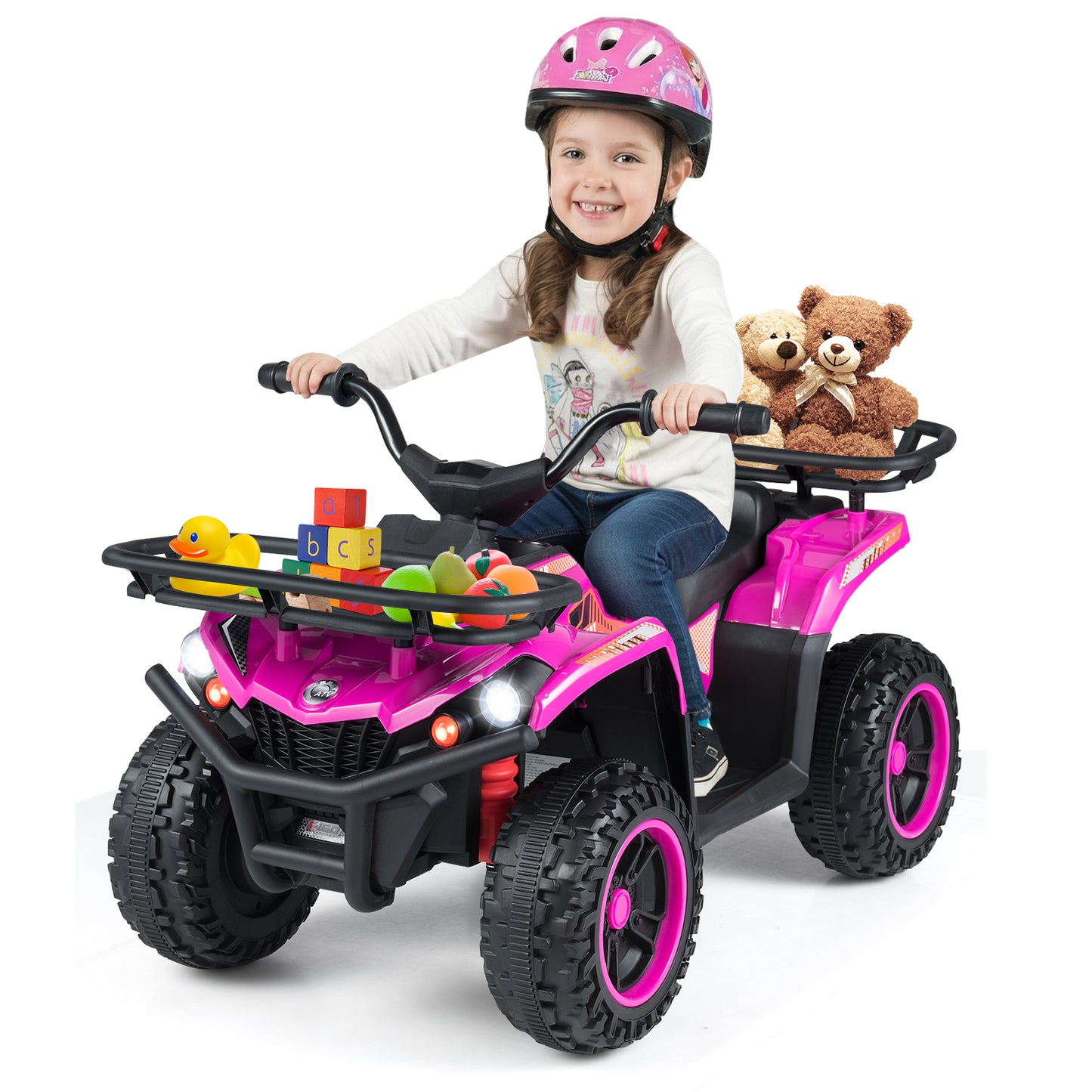 24V Electric Ride On Quad with LED Headlights, Pink
