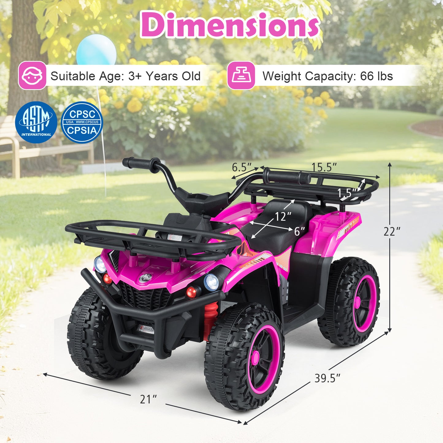24V Electric Ride On Quad with LED Headlights, Pink