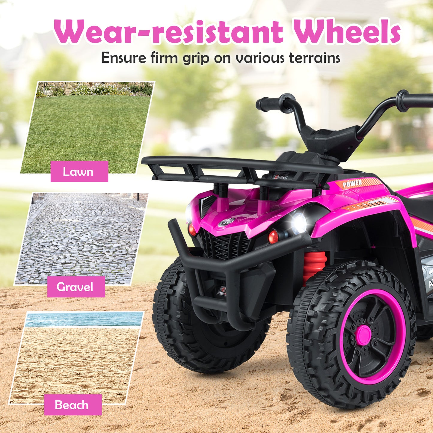 24V Electric Ride On Quad with LED Headlights, Pink