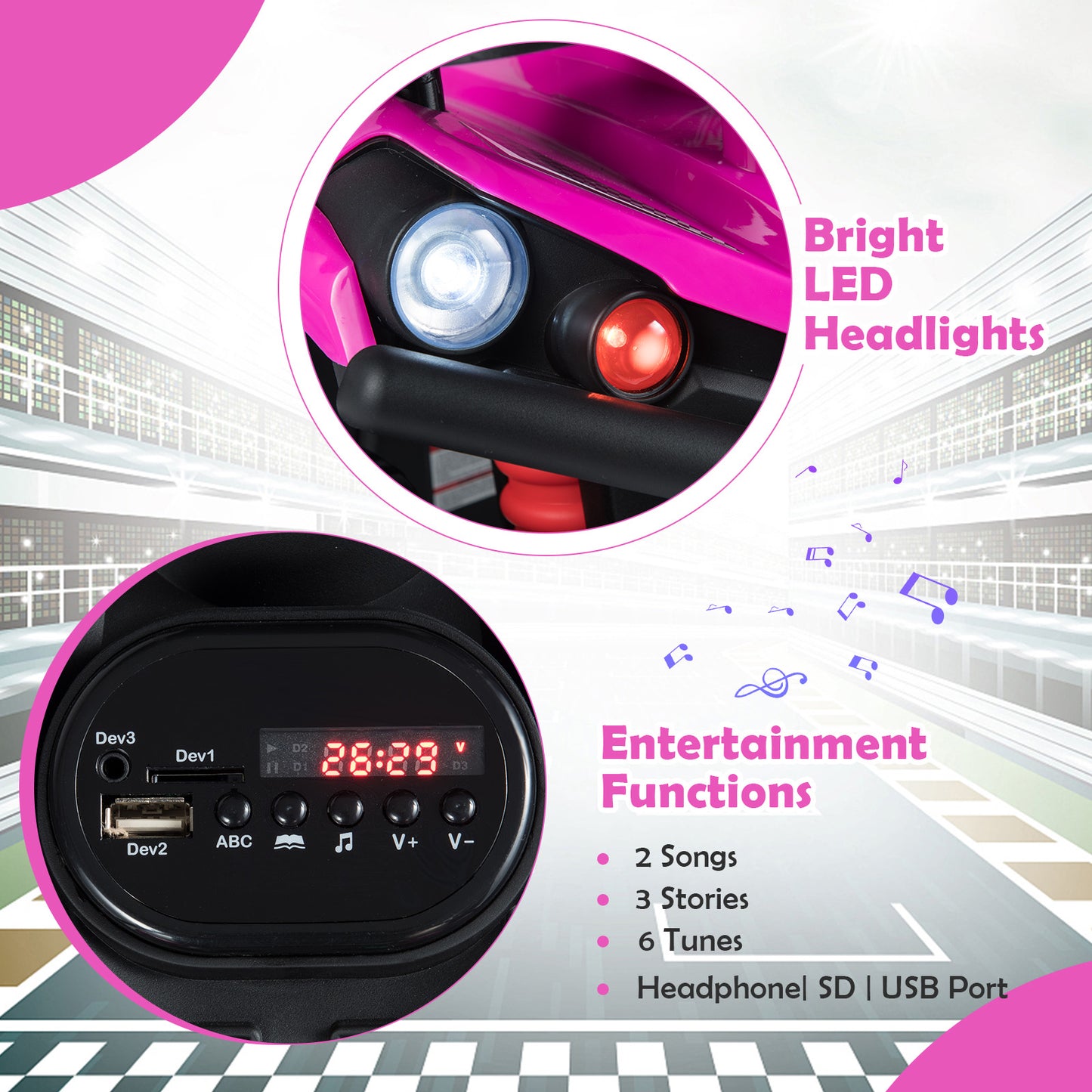 24V Electric Ride On Quad with LED Headlights, Pink