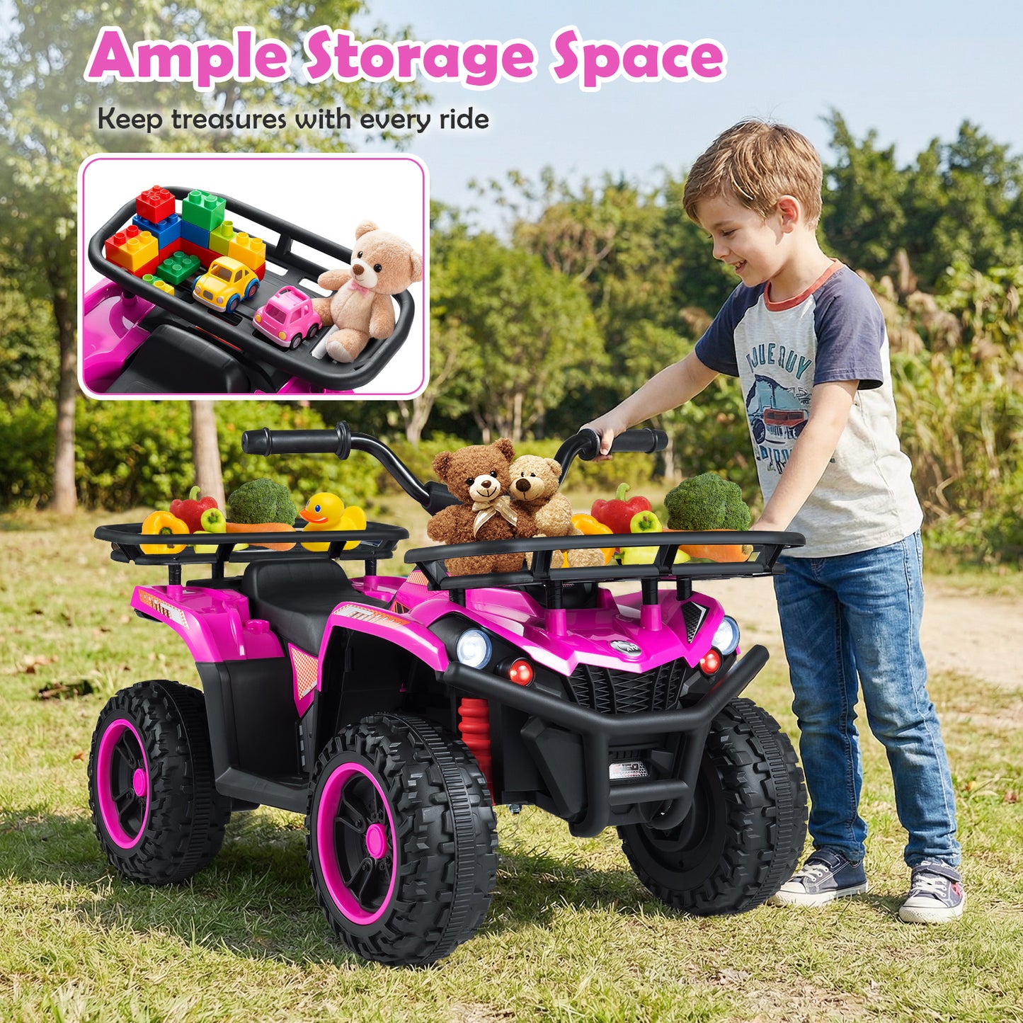24V Electric Ride On Quad with LED Headlights, Pink