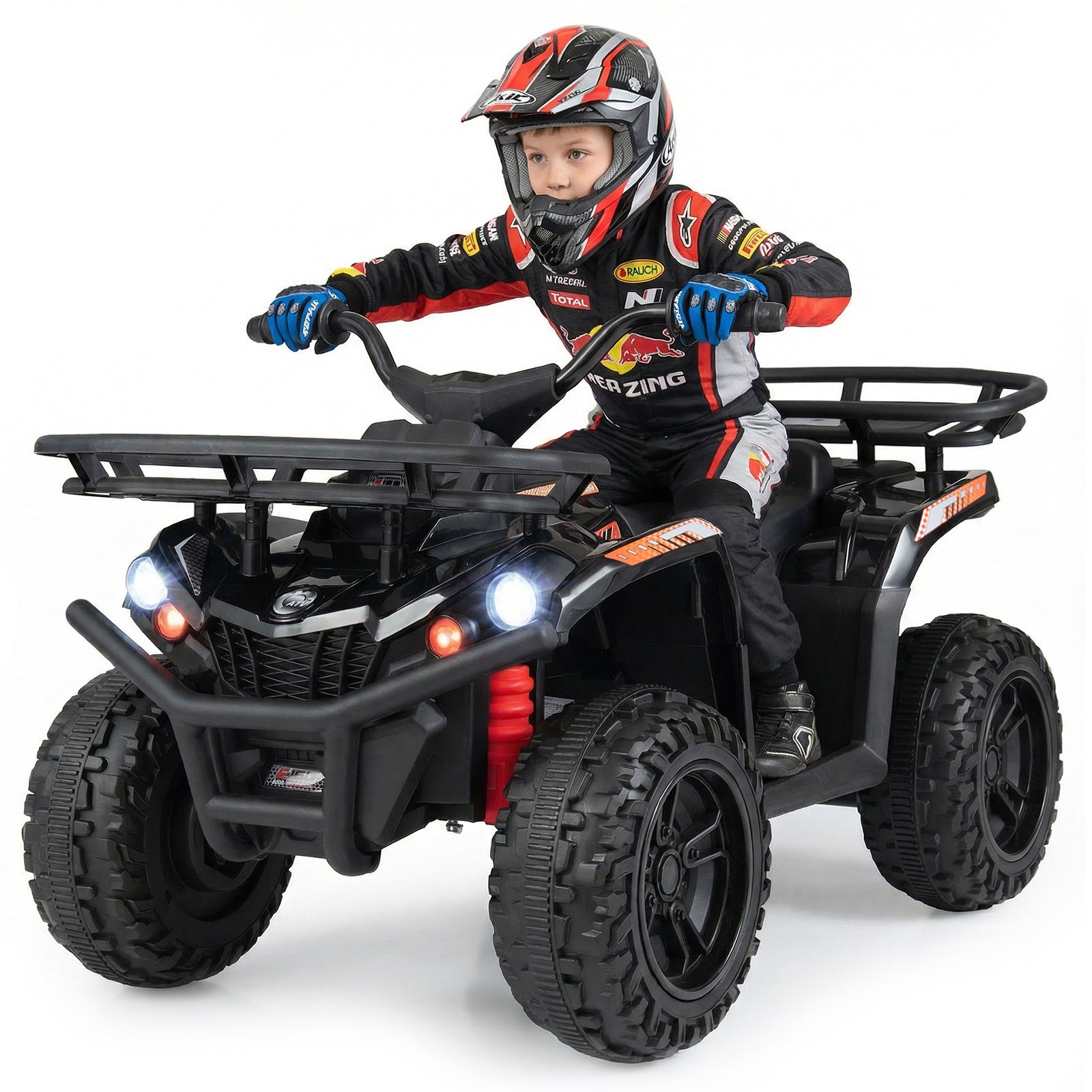 24V Electric Ride On Quad with LED Headlights, Black Powered Ride On Toys at Gallery Canada