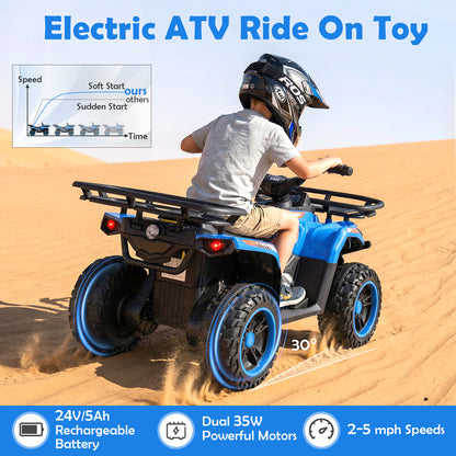 24V Electric Ride On Quad with LED Headlights, Blue Powered Ride On Toys at Gallery Canada