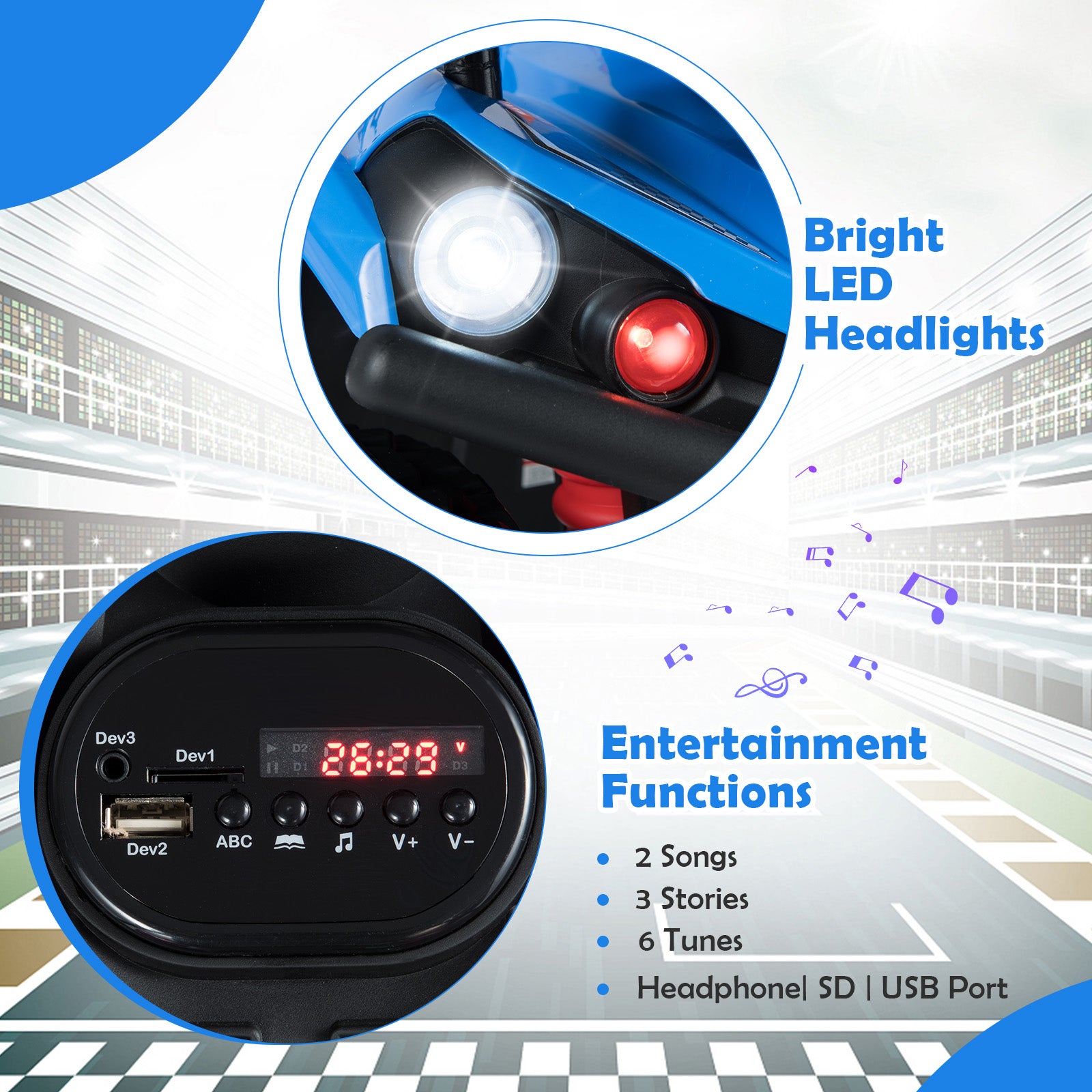 24V Electric Ride On Quad with LED Headlights, Blue Powered Ride On Toys at Gallery Canada