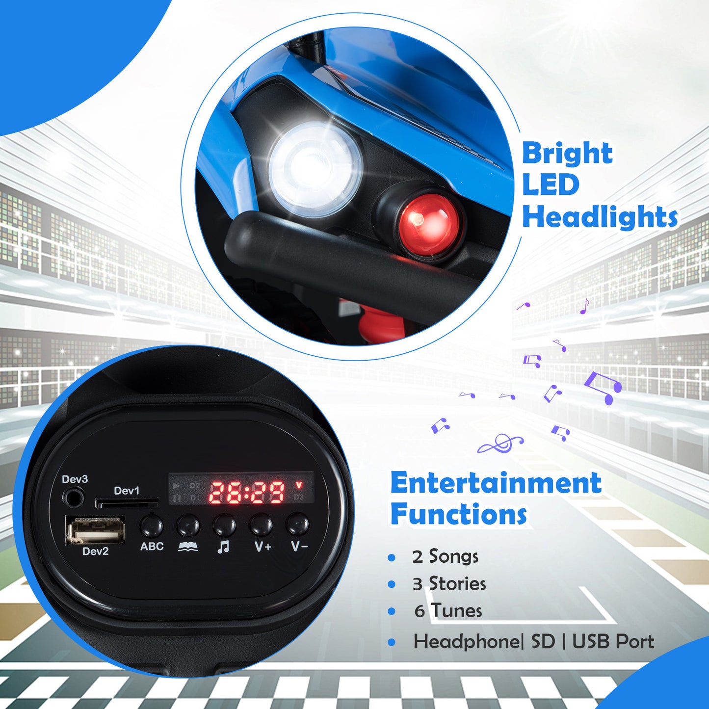 24V Electric Ride On Quad with LED Headlights, Blue Powered Ride On Toys at Gallery Canada