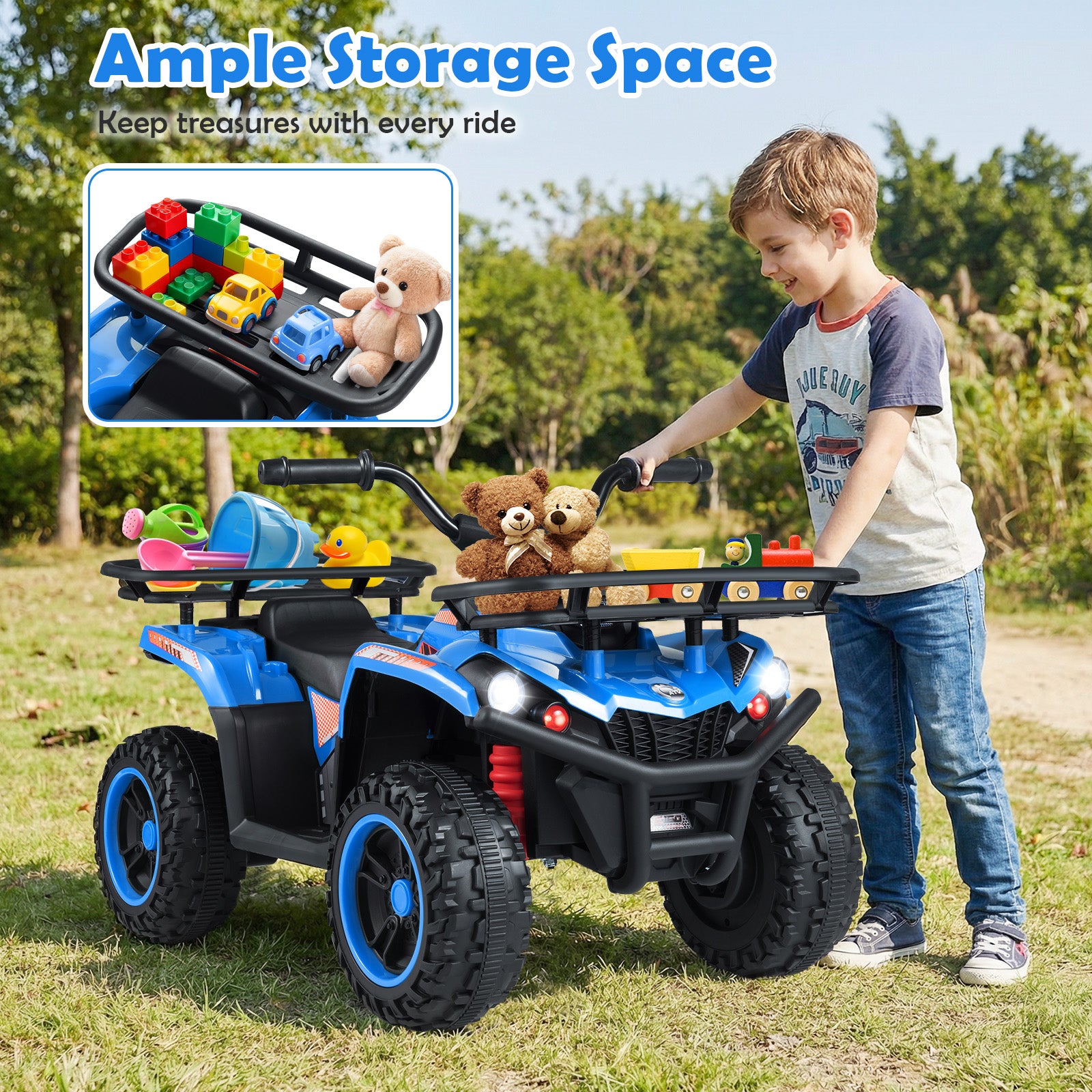 24V Electric Ride On Quad with LED Headlights, Blue Powered Ride On Toys at Gallery Canada