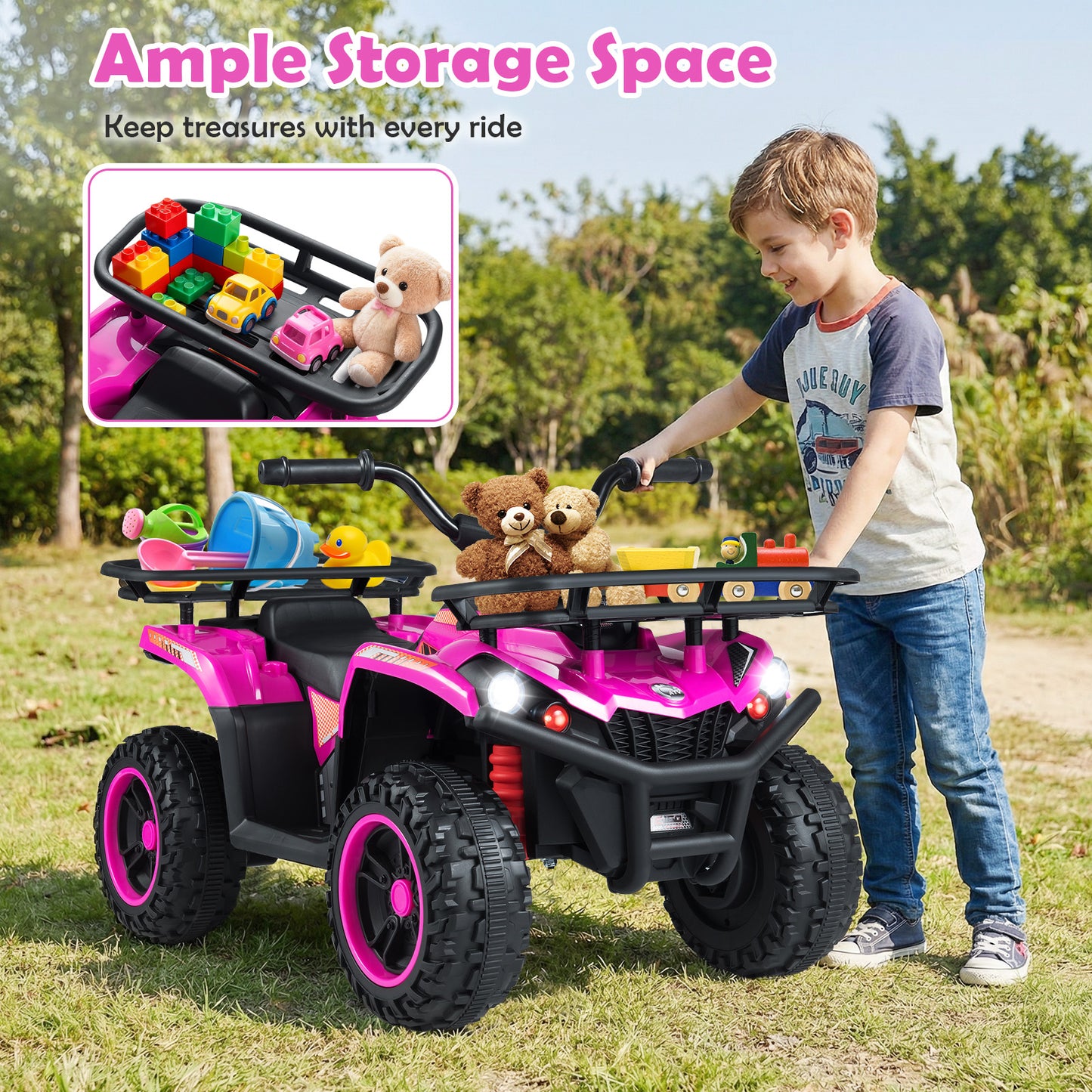 24V Electric Ride On Quad with LED Headlights, Pink Powered Ride On Toys at Gallery Canada