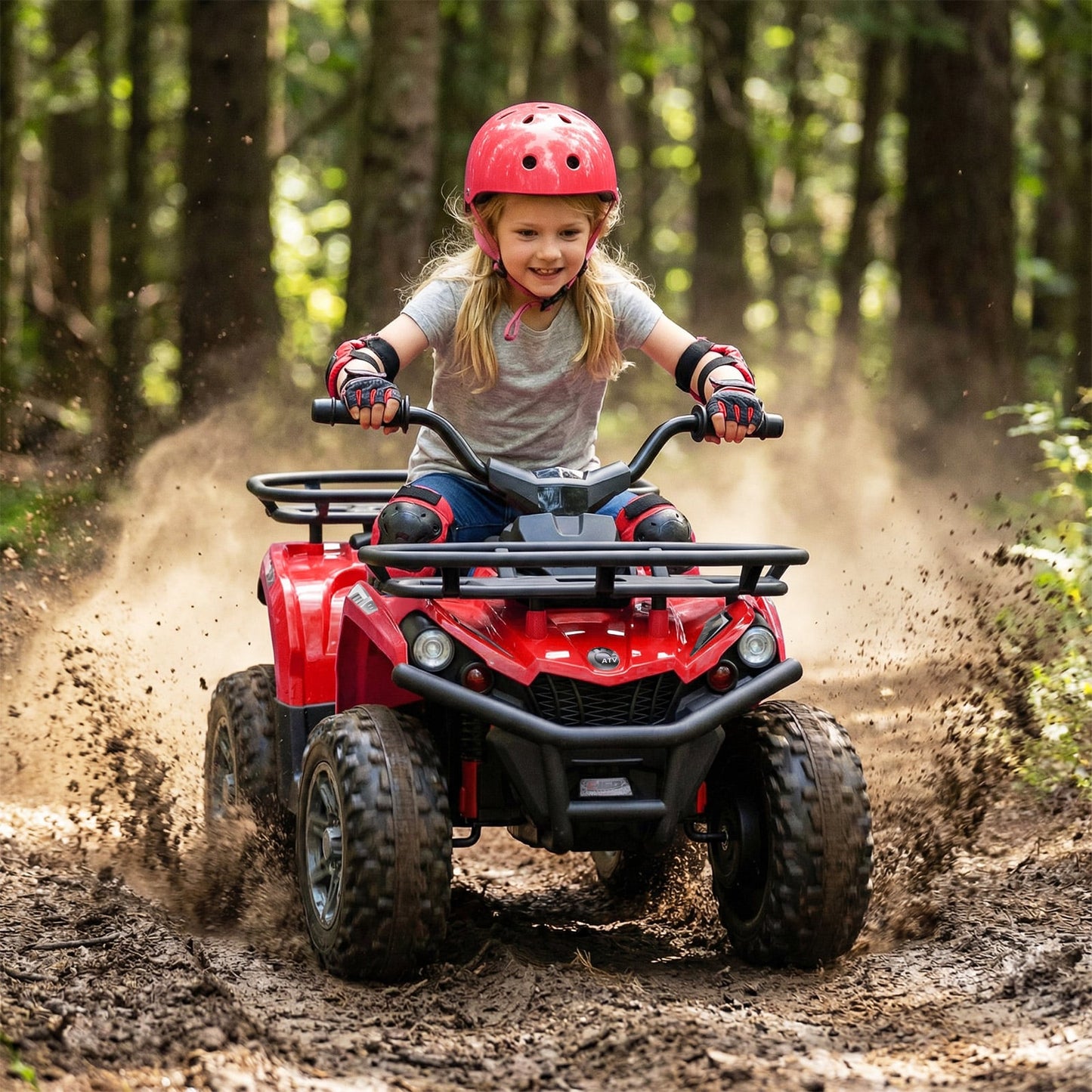 24V Electric Ride On Quad with LED Headlights, Red