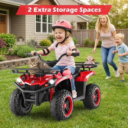 24V Electric Ride On Quad with LED Headlights, Red