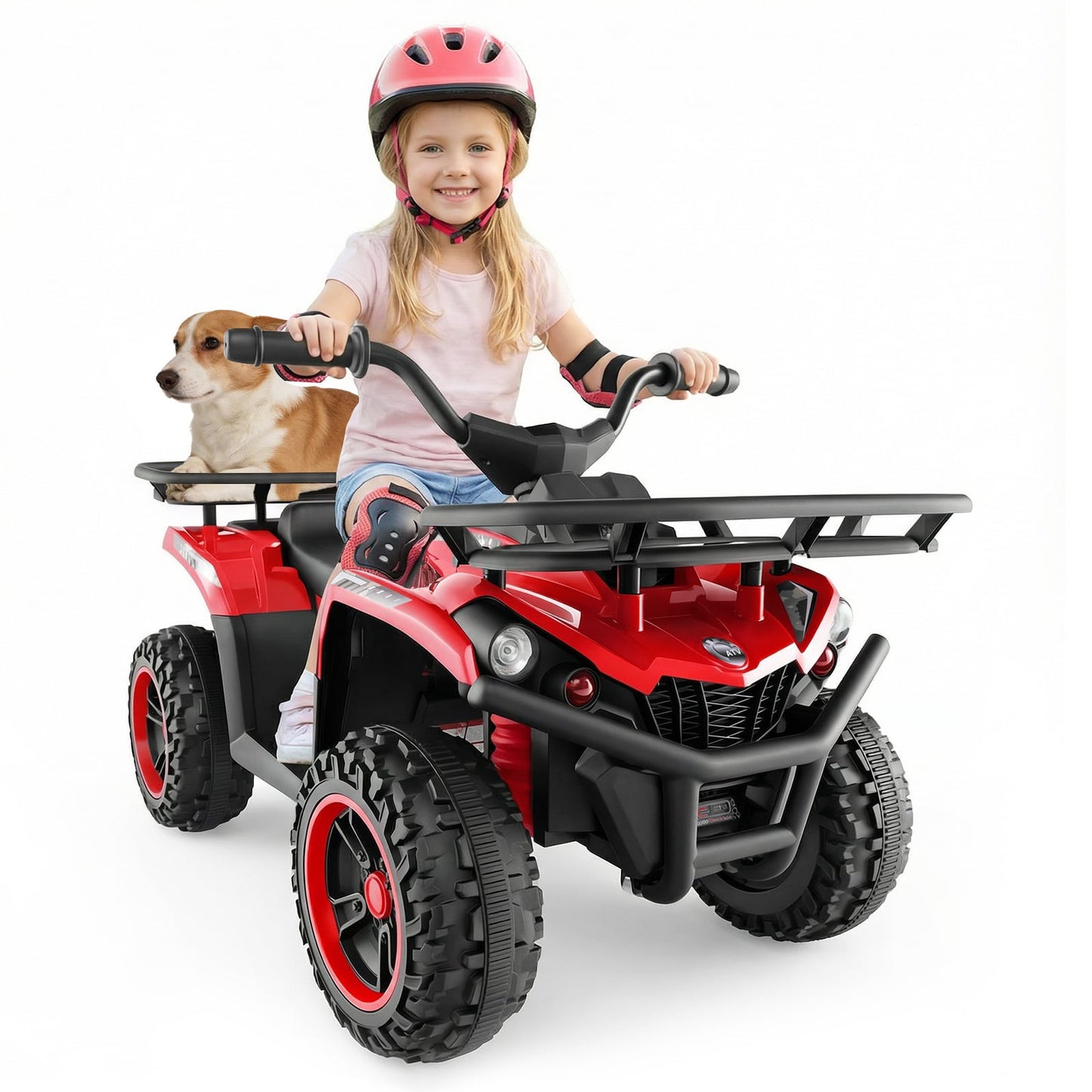 24V Electric Ride On Quad with LED Headlights, Red