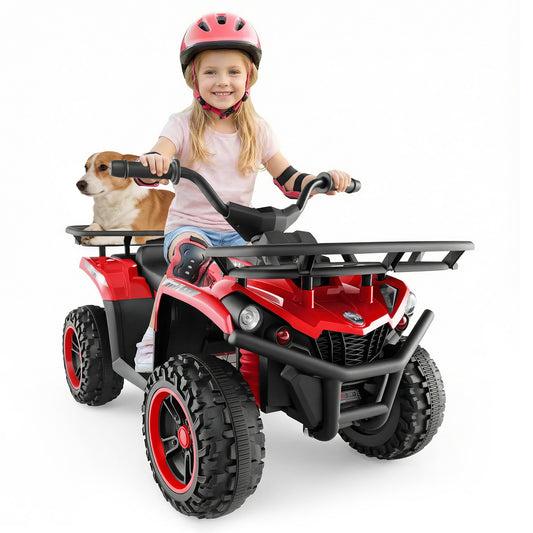 24V Electric Ride On Quad with LED Headlights, Red Powered Ride On Toys Red at Gallery Canada