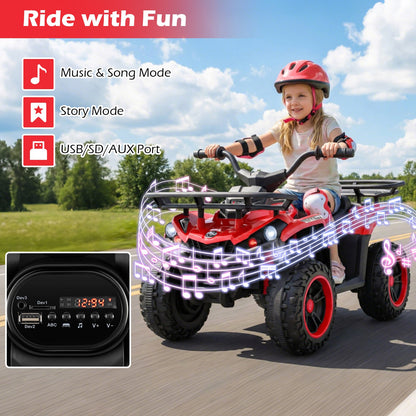 24V Electric Ride On Quad with LED Headlights, Red