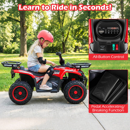 24V Electric Ride On Quad with LED Headlights, Red