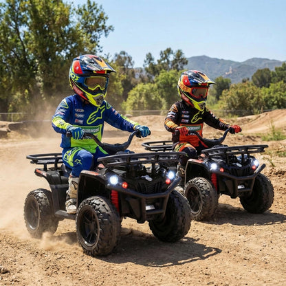 24V Electric Ride On Quad with LED Headlights-Black-2 Pieces, (2 pieces) Black + Black Powered Ride On Toys at Gallery Canada