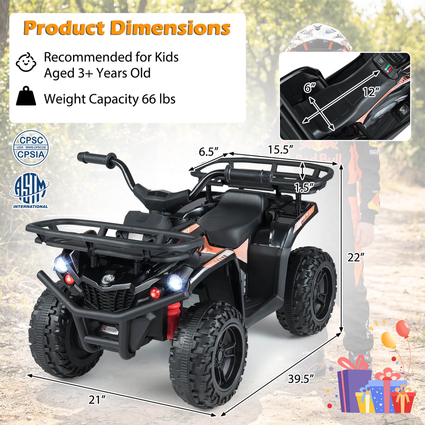 24V Electric Ride On Quad with LED Headlights-Black-2 Pieces, (2 pieces) Black + Black Powered Ride On Toys at Gallery Canada