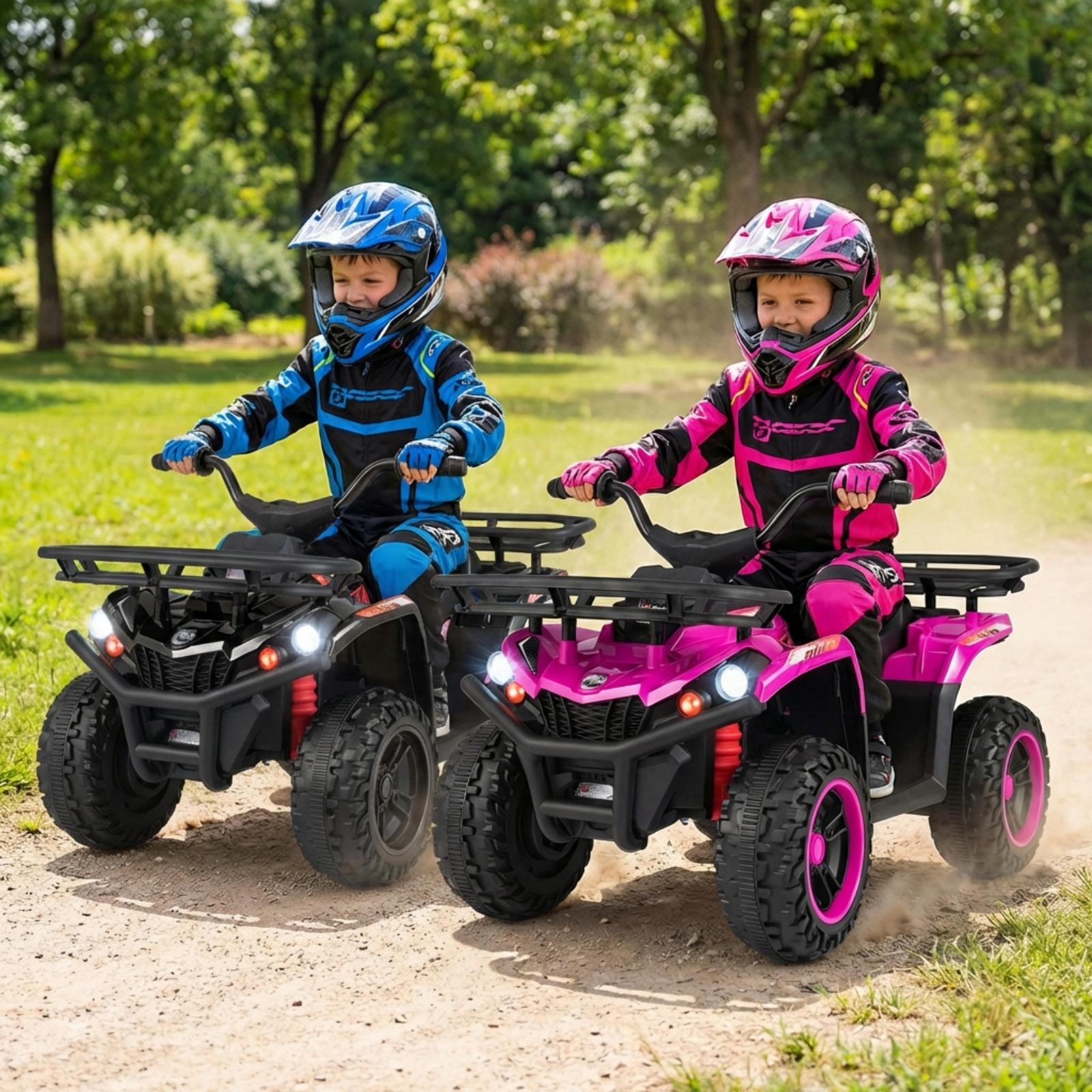 24V Electric Ride On Quad with LED Headlights-Black+Pink, (2 pieces) Black + Pink Powered Ride On Toys at Gallery Canada