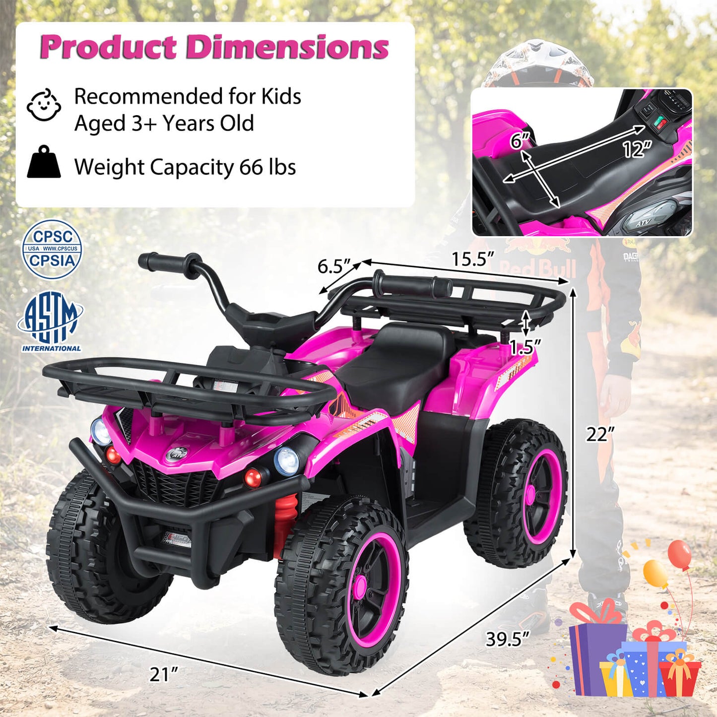 24V Electric Ride On Quad with LED Headlights-Black+Pink, (2 pieces) Black + Pink Powered Ride On Toys at Gallery Canada