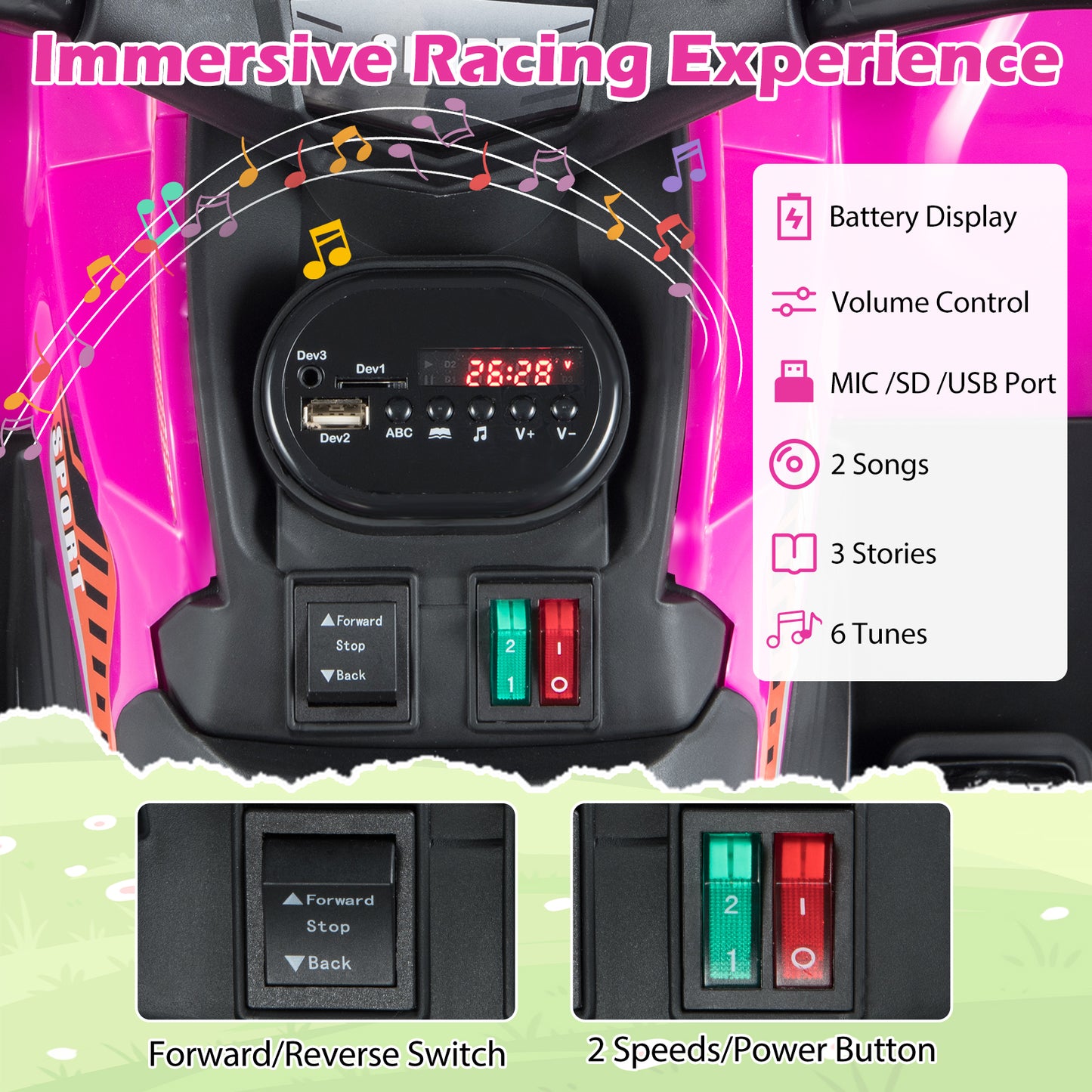 24V Electric Ride On Quad with LED Headlights-Black+Pink, (2 pieces) Black + Pink Powered Ride On Toys at Gallery Canada