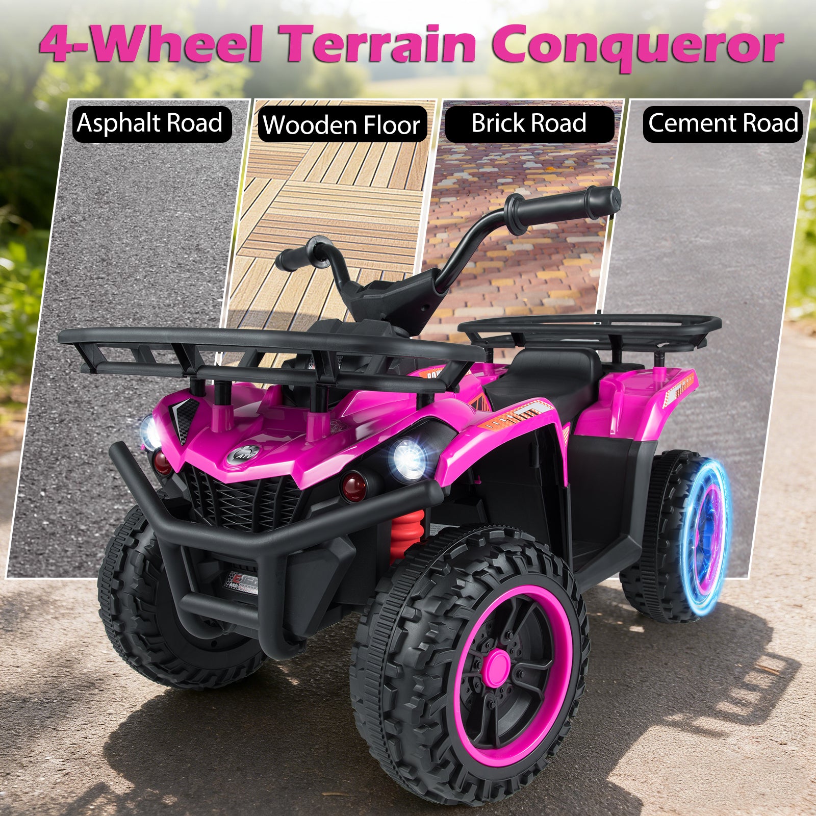 24V Electric Ride On Quad with LED Headlights-Black+Pink, (2 pieces) Black + Pink Powered Ride On Toys at Gallery Canada