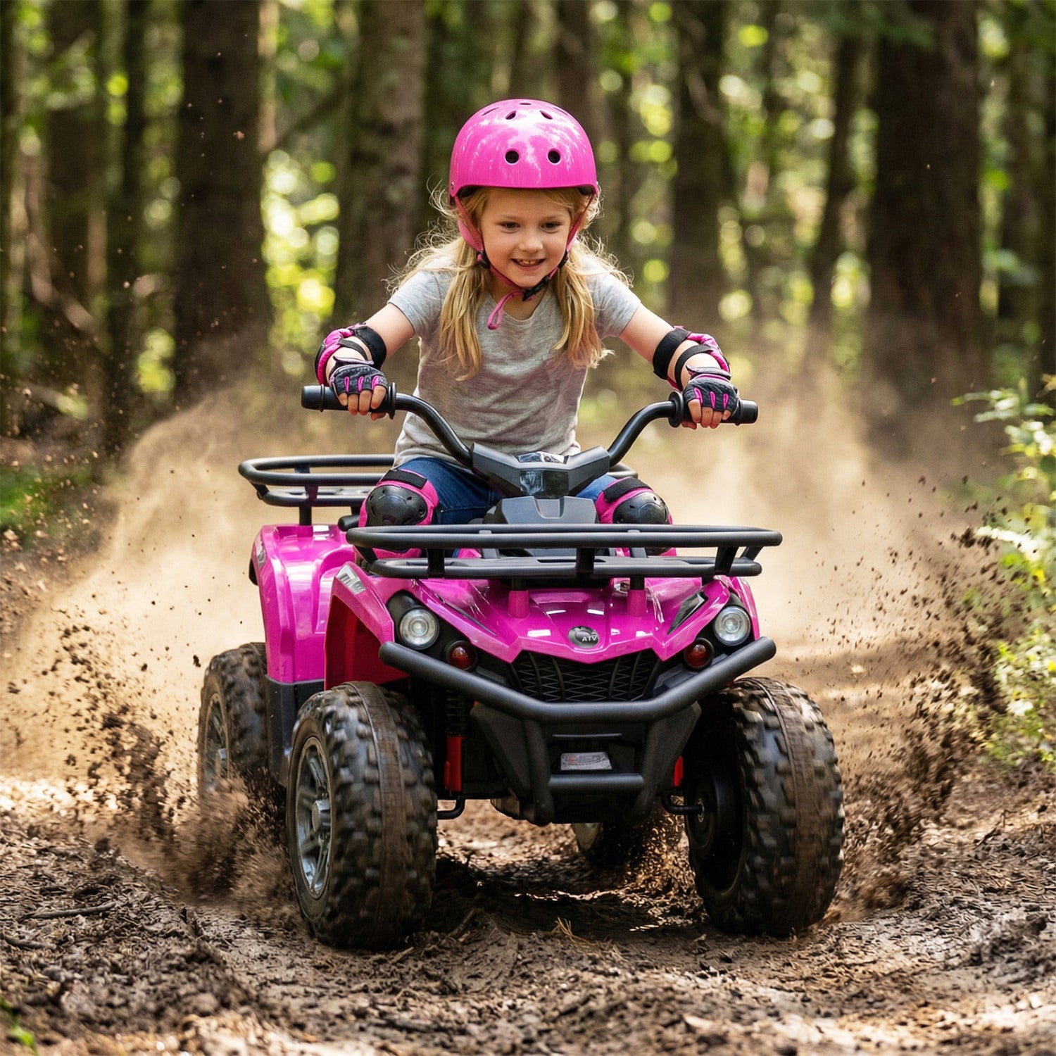 24V Electric Ride On Quad with LED Headlights, Pink Powered Ride On Toys at Gallery Canada