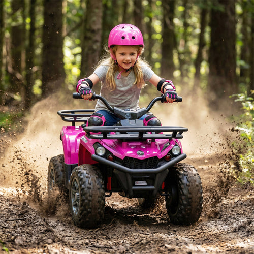 24V Electric Ride On Quad with LED Headlights, Pink