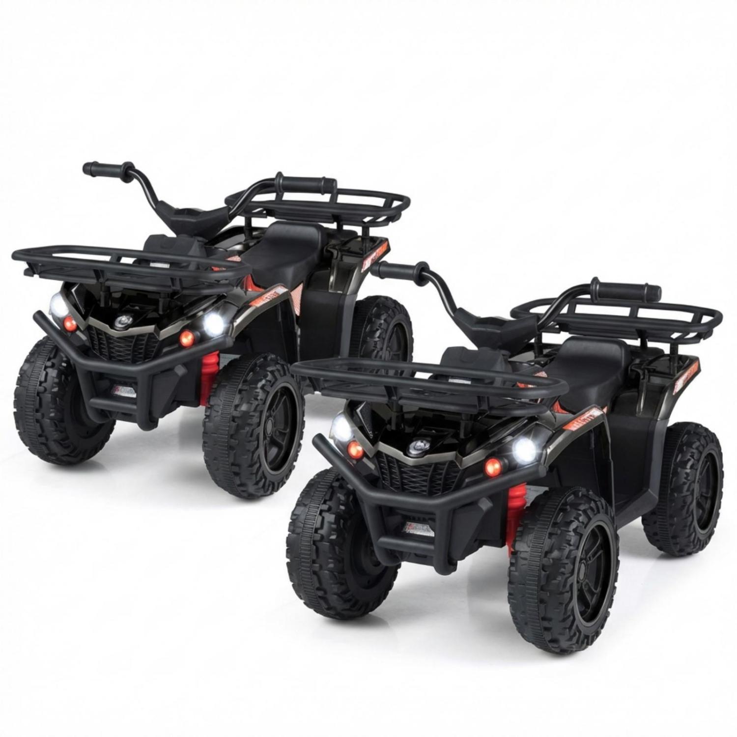 24V Electric Ride On Quad with LED Headlights-Black-2 Pieces, (2 pieces) Black + Black Powered Ride On Toys at Gallery Canada