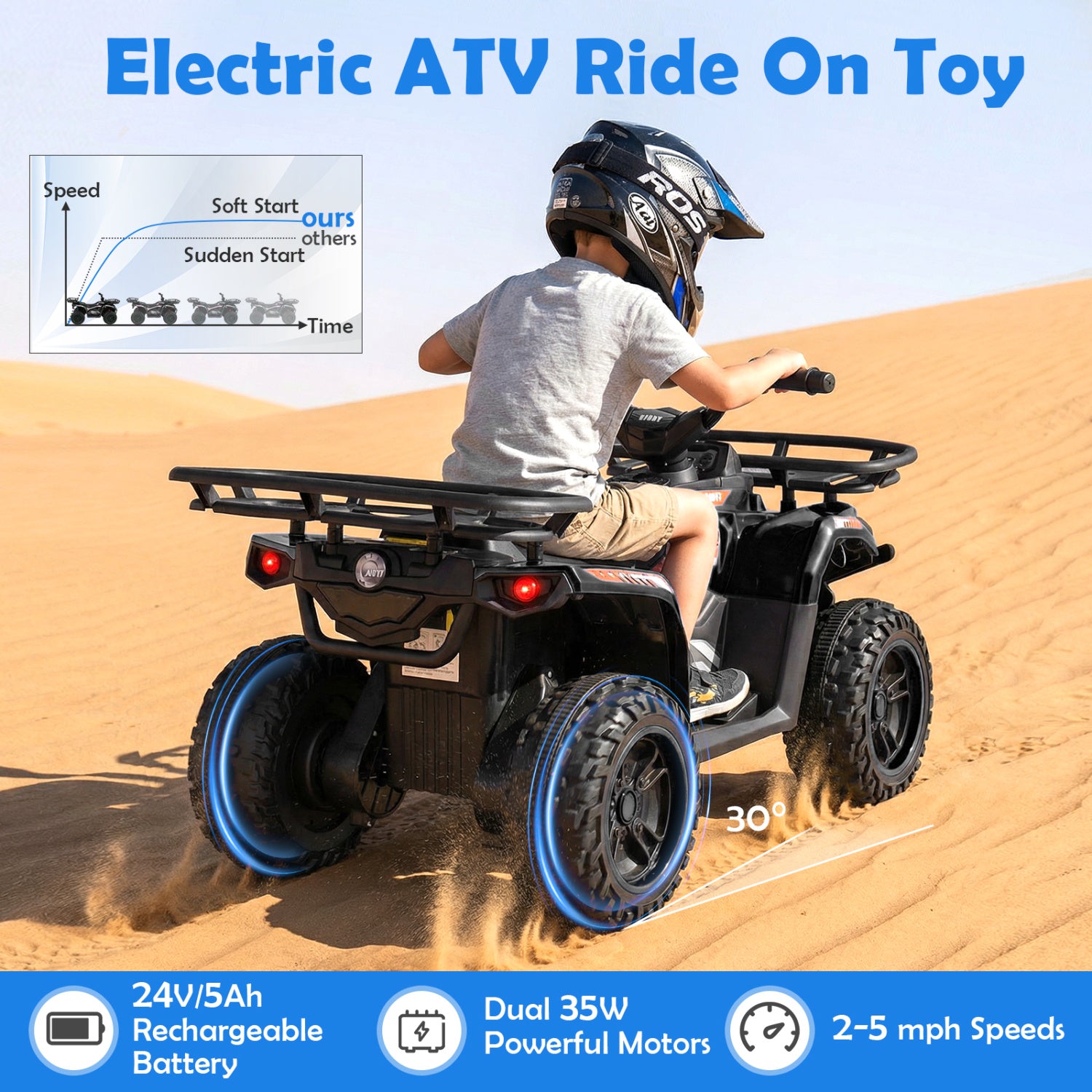 24V Electric Ride On Quad with LED Headlights-Black-2 Pieces, (2 pieces) Black + Black Powered Ride On Toys at Gallery Canada