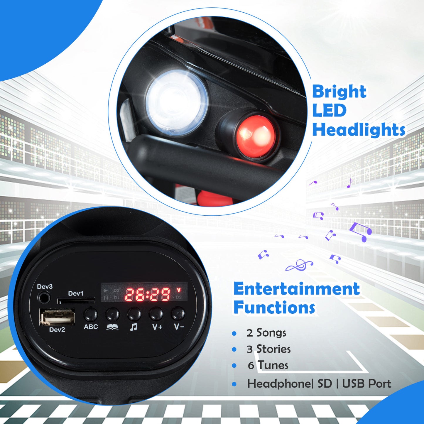 24V Electric Ride On Quad with LED Headlights-Black-2 Pieces, (2 pieces) Black + Black Powered Ride On Toys at Gallery Canada