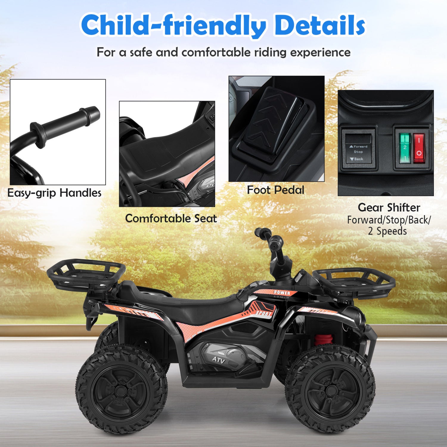 24V Electric Ride On Quad with LED Headlights-Black-2 Pieces, (2 pieces) Black + Black Powered Ride On Toys at Gallery Canada